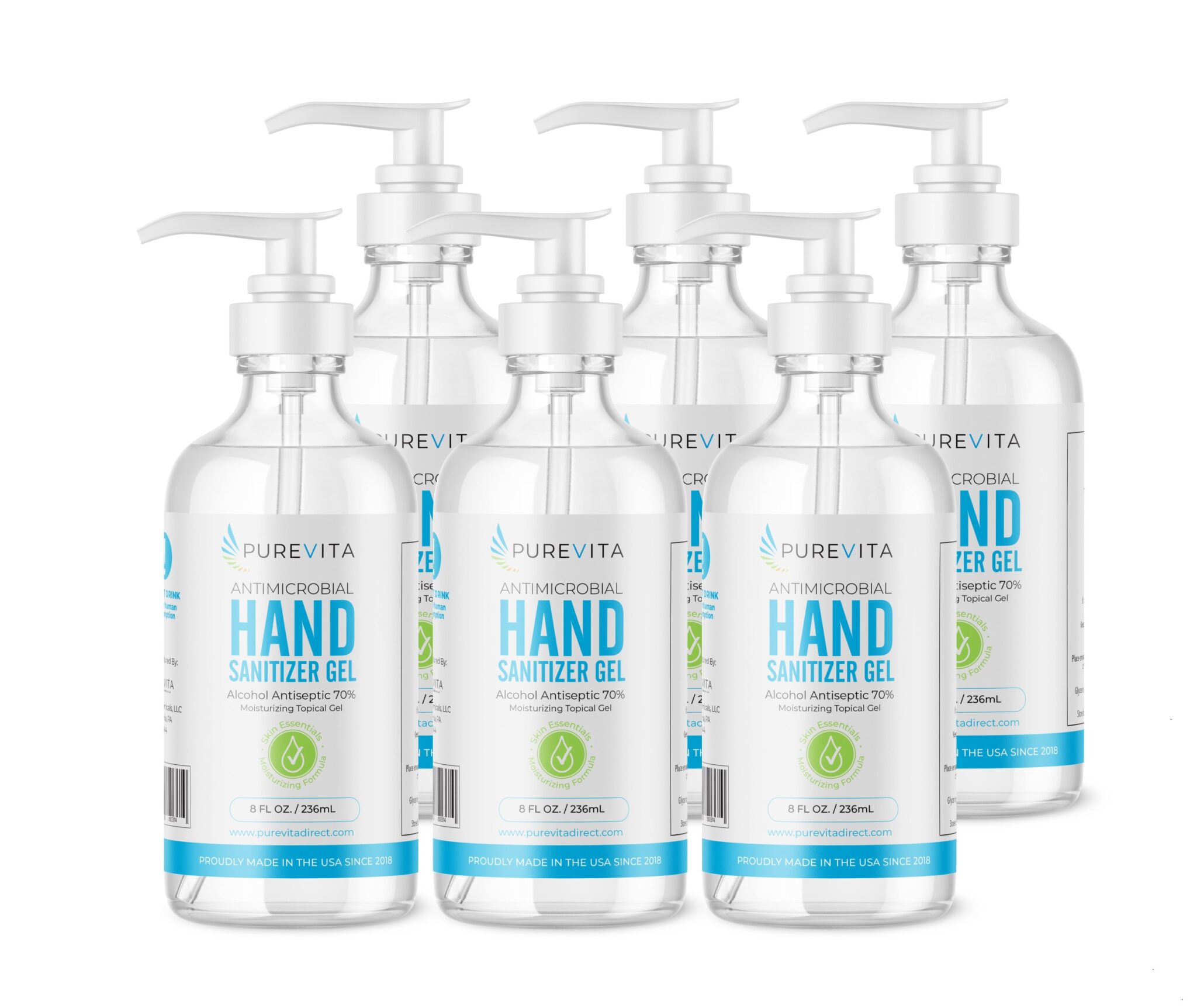 PureVita Hand Sanitizer Gel 70% 8oz With Pump 6 Pack - PureVita ...